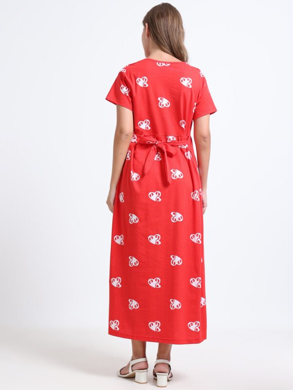 Women’s Zipless Feeding Red Heart Print Nighty