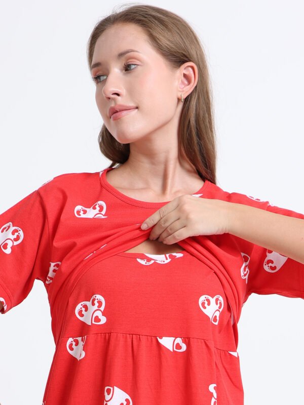 Women’s Zipless Feeding Red Heart Print Nighty