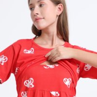 Women’s Zipless Feeding Red Heart Print Nighty