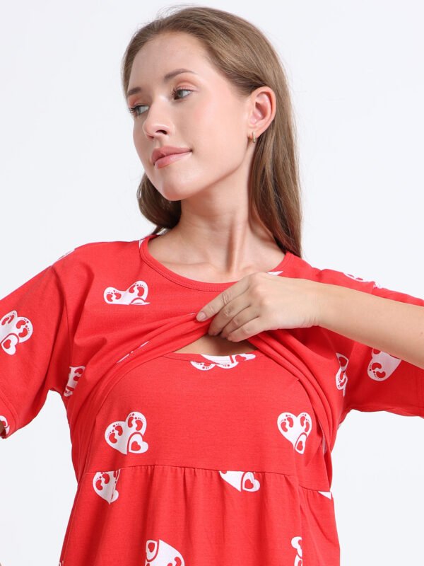 Women’s Zipless Feeding Red Heart Print Nighty