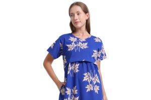Women’s Zipless Feeding Blue Floral Print Nighty
