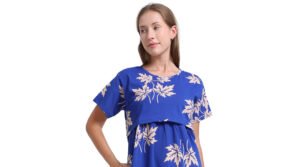 Women’s Zipless Feeding Blue Floral Print Nighty