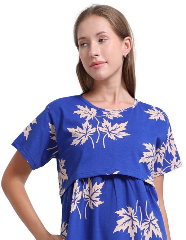 Women’s Zipless Feeding Blue Floral Print Nighty