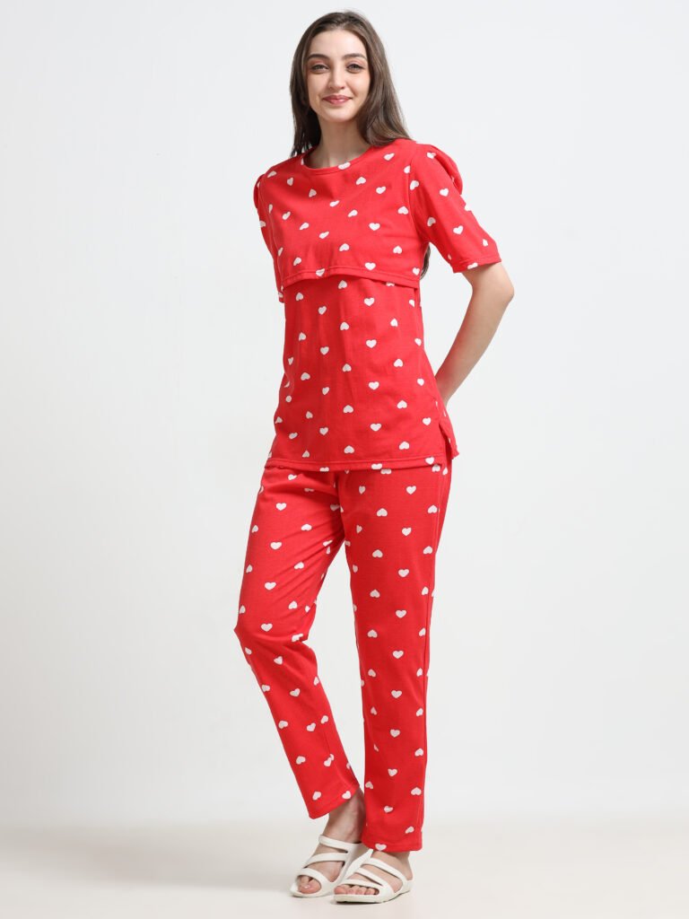 Women Printed Nursing Night Suit for Feeding Mothers