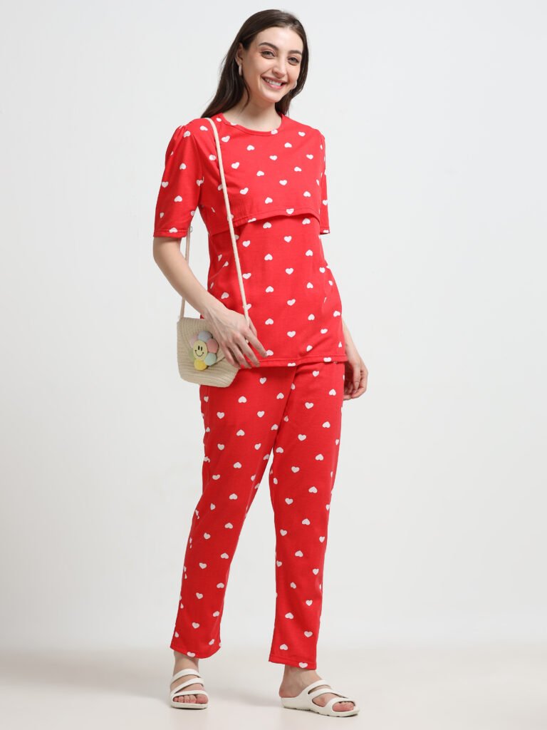 Women Printed Nursing Night Suit for Feeding Mothers
