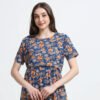 Blue Floral Printed Zipless Maternity Nightdress with Short Sleeves