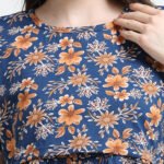 Blue Floral Printed Zipless Maternity Nightdress with Short Sleeves