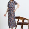 Blue Floral Printed Zipless Maternity Nightdress with Short Sleeves