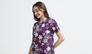 Women’s Floral Printed Cotton Blend Long T-Shirt Dress
