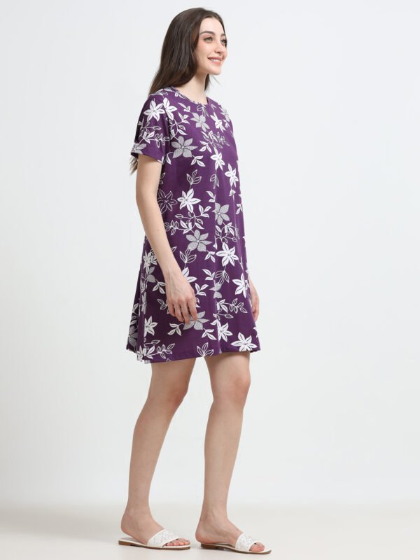 Women’s Floral Printed Cotton Blend Long T-Shirt Dress