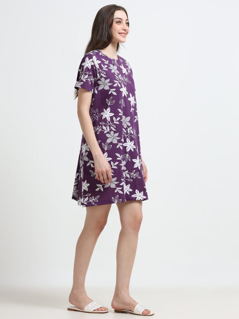 Women’s Floral Printed Cotton Blend Long T-Shirt Dress