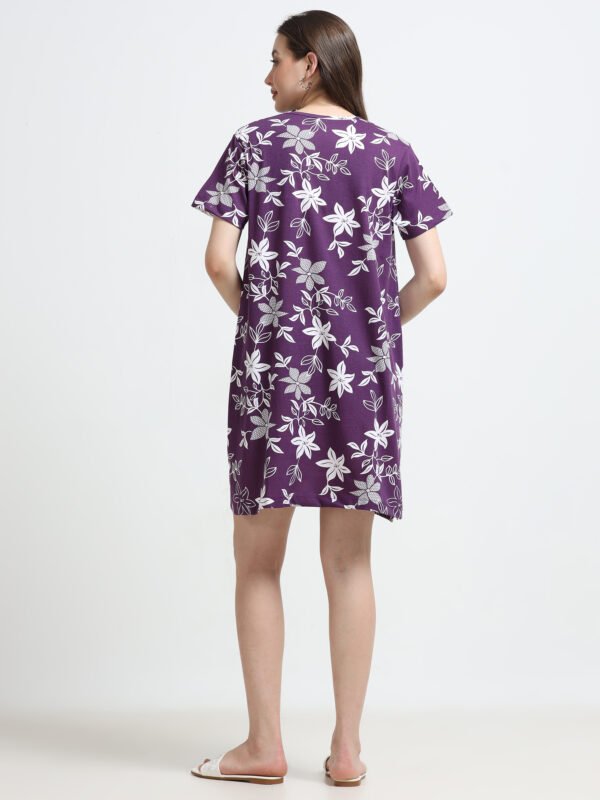 Women’s Floral Printed Cotton Blend Long T-Shirt Dress