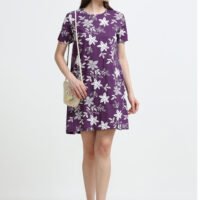 Women’s Floral Printed Cotton Blend Long T-Shirt Dress