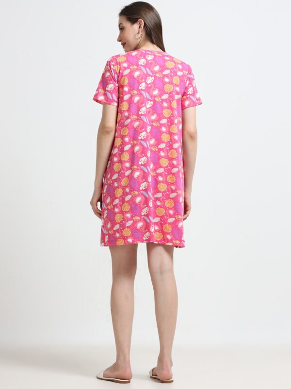 Women’s Pink Flamingo Printed Cotton Long T-Shirt Dress