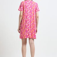 Women’s Pink Flamingo Printed Cotton Long T-Shirt Dress