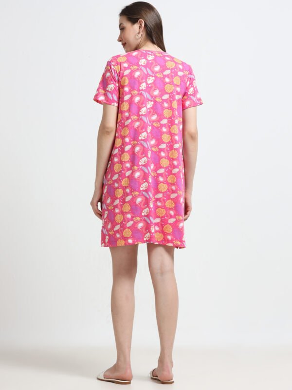 Women’s Pink Flamingo Printed Cotton Long T-Shirt Dress