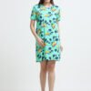 Women’s Mint Green Bird Printed Long T-Shirt Dress