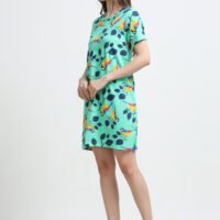 Women’s Mint Green Bird Printed Long T-Shirt Dress