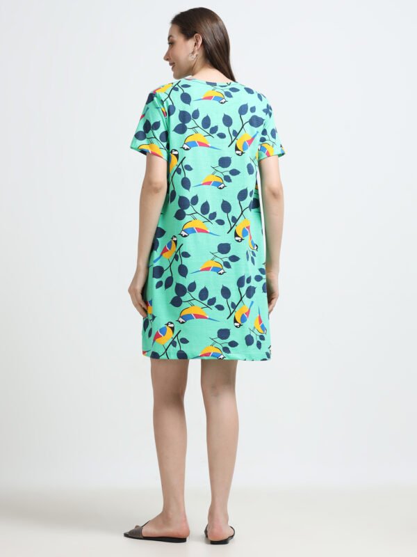 Women’s Mint Green Bird Printed Long T-Shirt Dress
