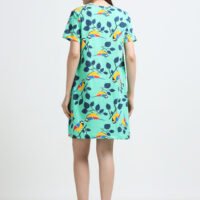Women’s Mint Green Bird Printed Long T-Shirt Dress