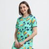 Women’s Mint Green Bird Printed Long T-Shirt Dress
