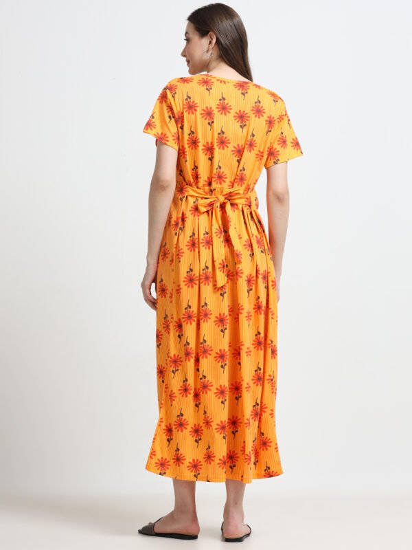 Women’s Orange Floral Printed Zipless Maternity Feeding Nighty