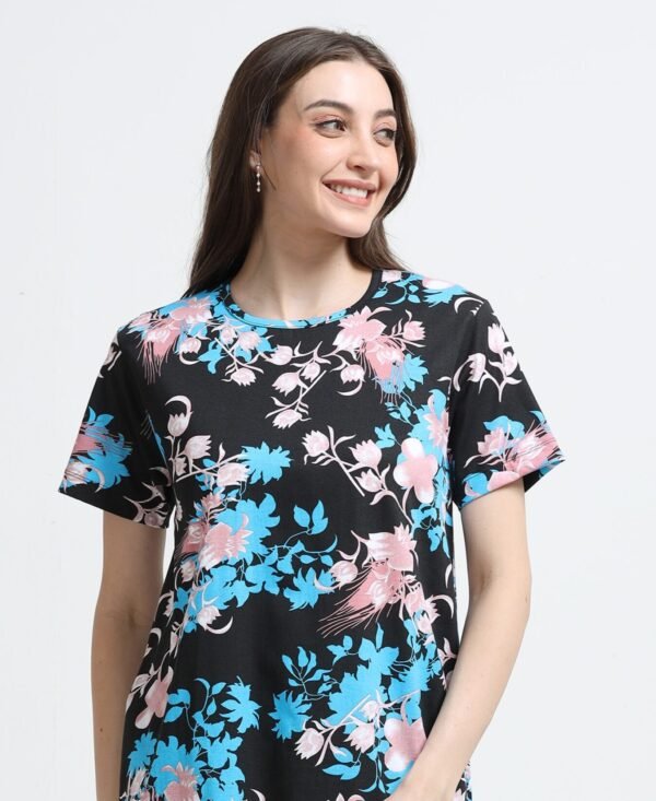 Women’s Casual Floral Print Short Sleeve Long Polo Dress