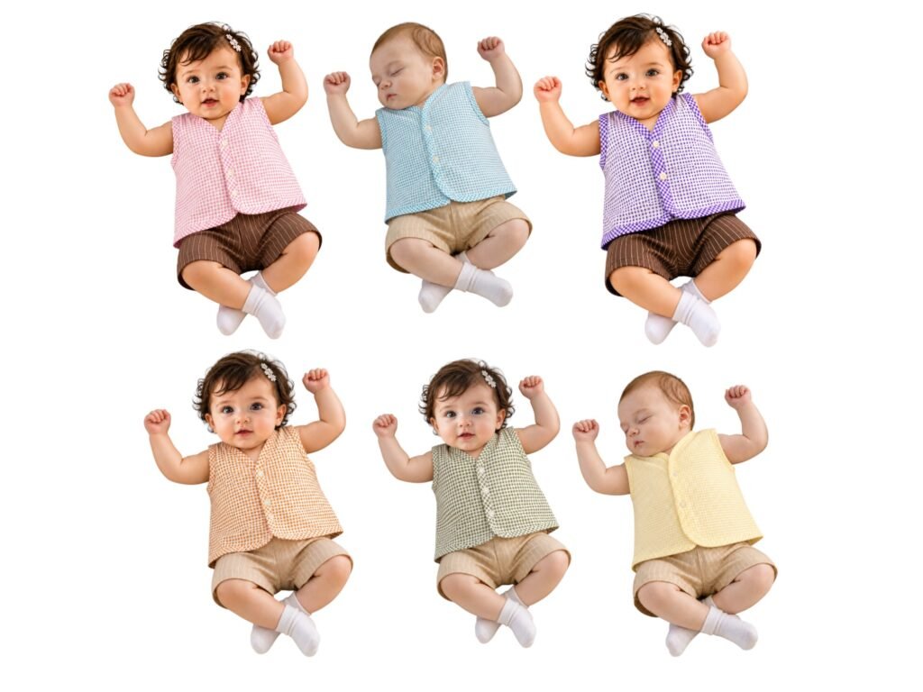 Baby Color Button Jabla | Soft Cotton Sleeveless Newborn Vest (Pack of 6 Colors)