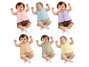 Baby Color Button Jabla | Soft Cotton Sleeveless Newborn Vest (Pack of 6 Colors)