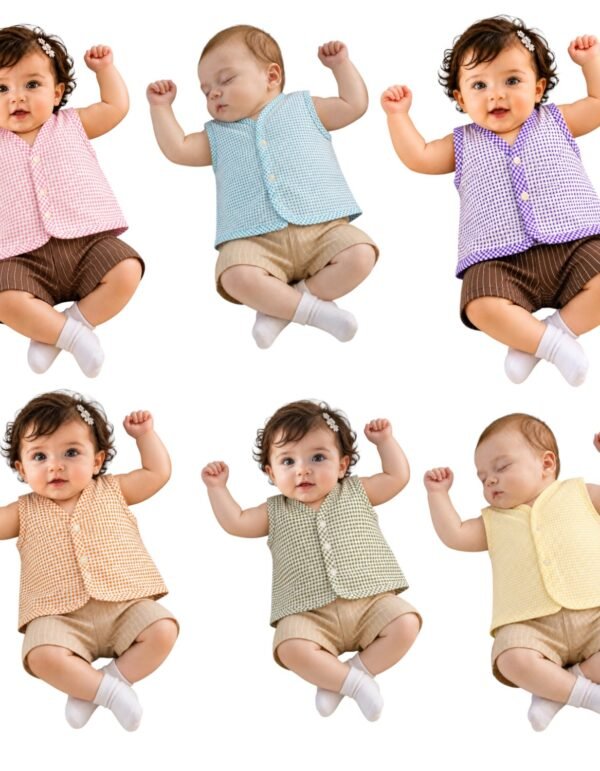 Baby Color Button Jabla | Soft Cotton Sleeveless Newborn Vest (Pack of 6 Colors)