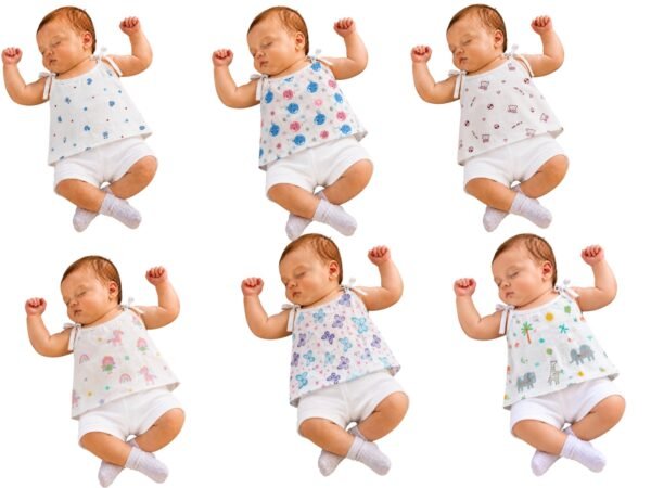 Baby Printed Knot Jabla | Soft Cotton Sleeveless Tie-Up Jabla for Newborn Babies | Assorted Cartoon Prints |Any Print