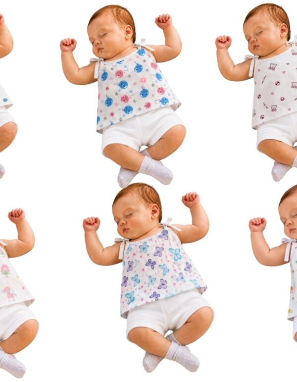Baby Printed Knot Jabla | Soft Cotton Sleeveless Tie-Up Jabla for Newborn Babies | Assorted Cartoon Prints |Any Print