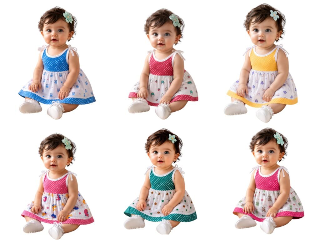 Baby Cotton Sleeveless Tie-Up Frock | Soft Printed Baby Dress | Newborn & Infant Casual Wear | Any print
