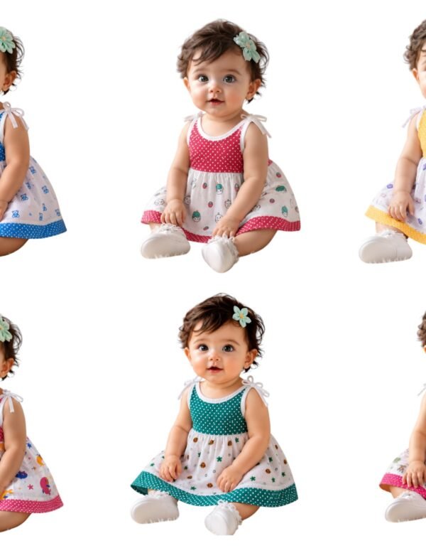 Baby Cotton Sleeveless Tie-Up Frock | Soft Printed Baby Dress | Newborn & Infant Casual Wear | Any print